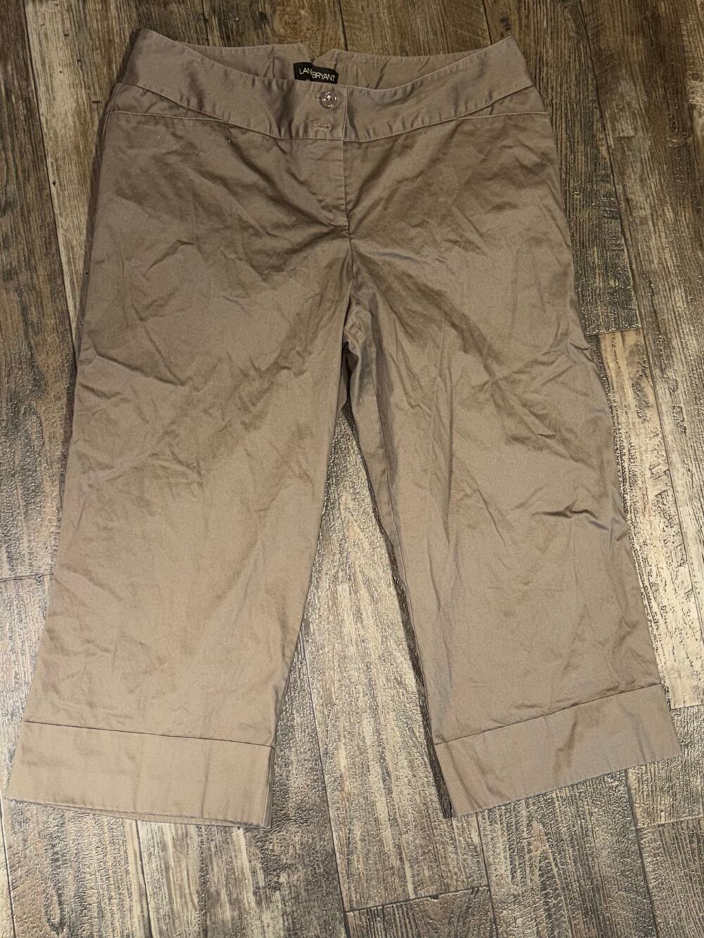 Lane Bryant Taupe Cropped Pants Button Closure Back Buckle Strap Cuffed Hems